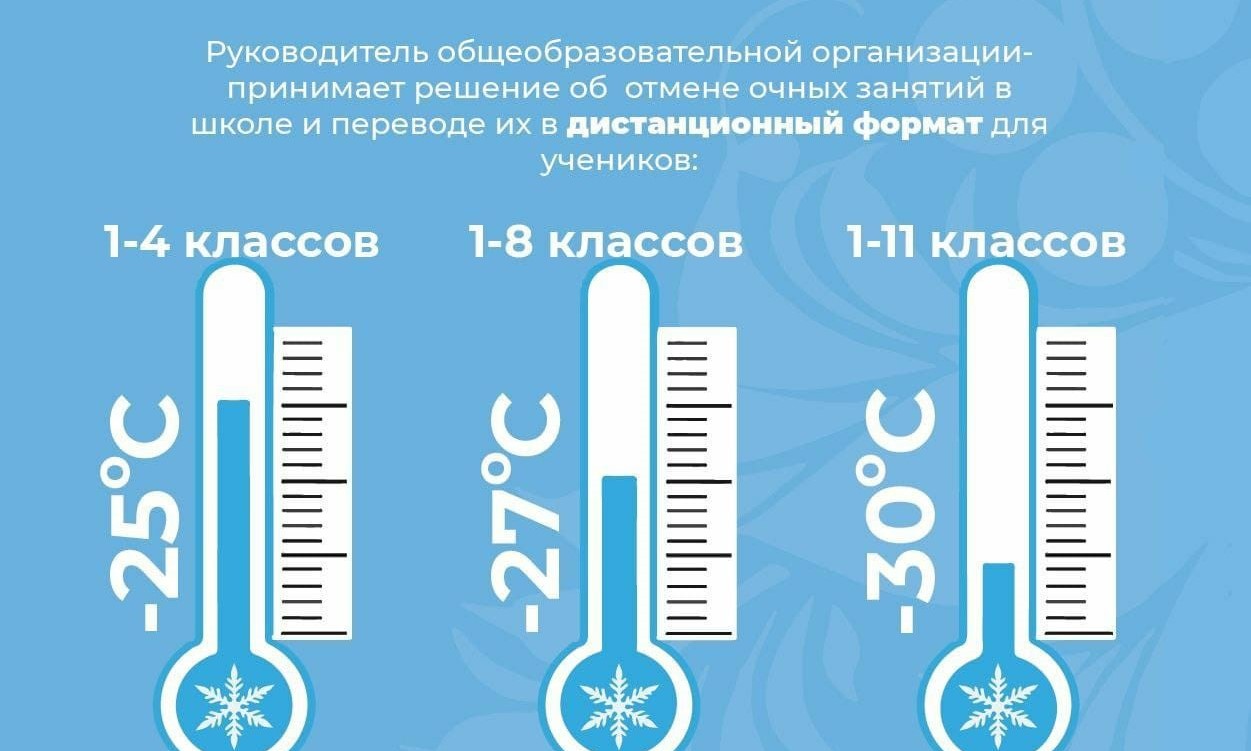 Министерство образования и науки Самарской области информирует о проведении занятий в период морозов